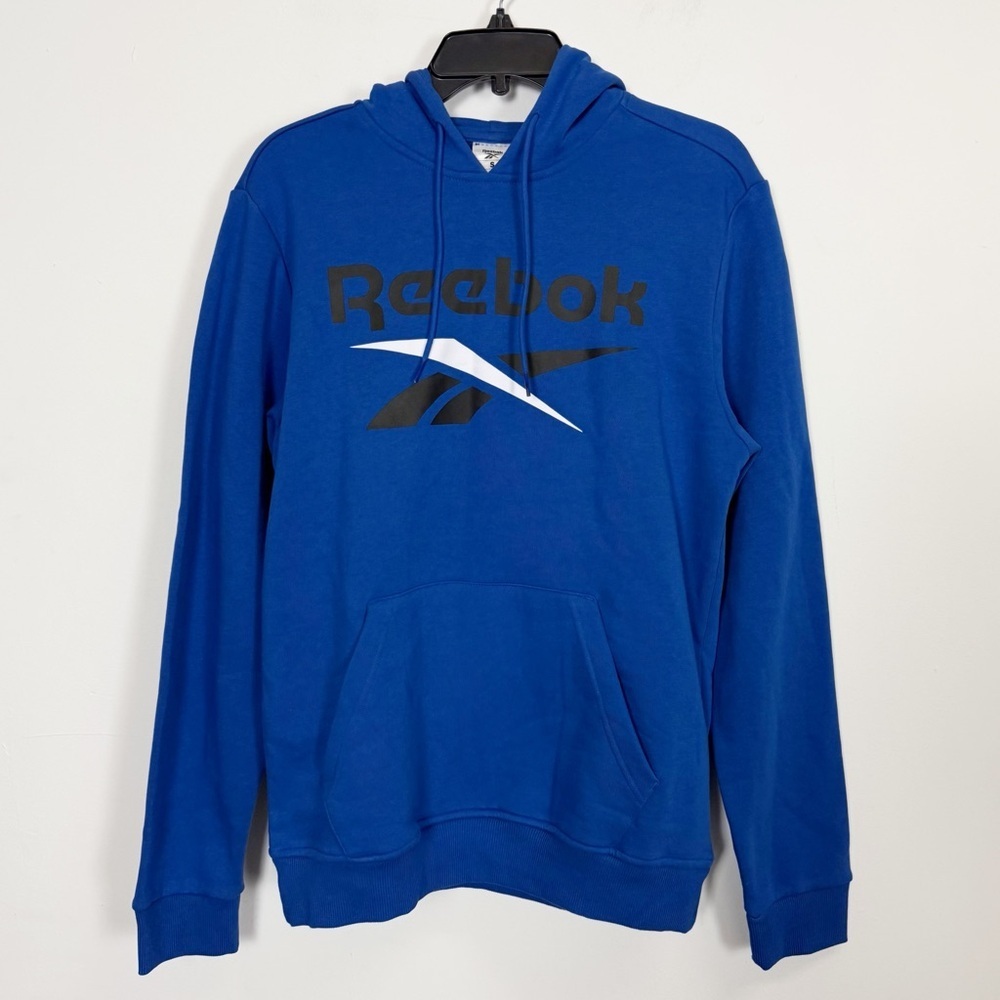 Reebok Logo Hoodie Mens Small Blue Sweatshirt Cotton Blend Pullover NWT